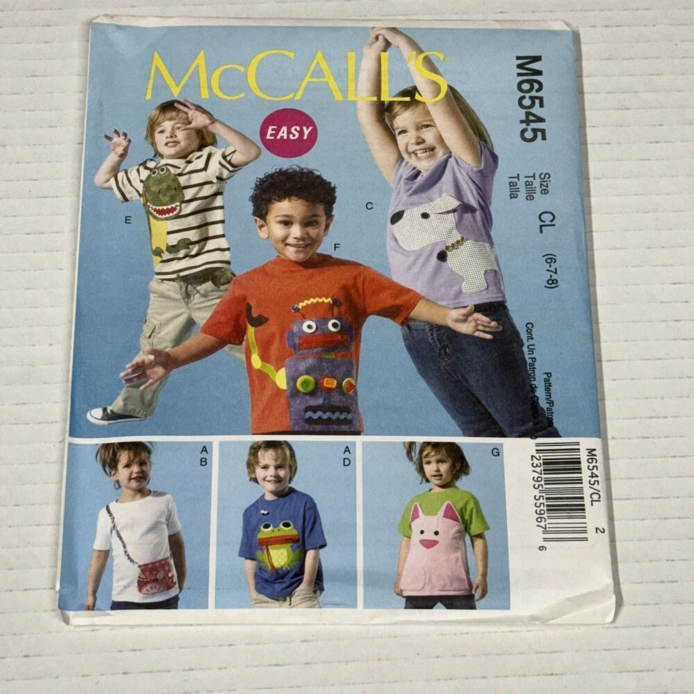 McCall's M6545 Childrens Top & Appliques size 6 7 8 Uncut